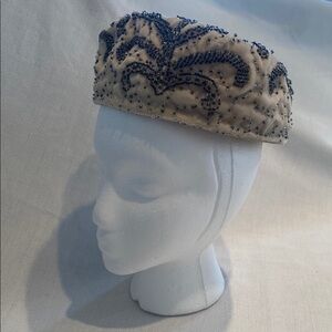 Vintage Cream and Black Pillbox Hat